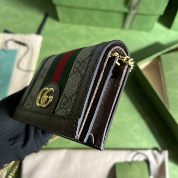 Gucci Brown GG pattern Leather Chain Wallet 64383 - Image 3