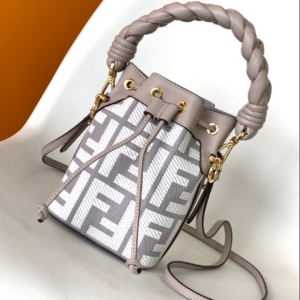 Fendi Mon Tresor Mini FF Embroidered Bucket Bag - Gray 31953