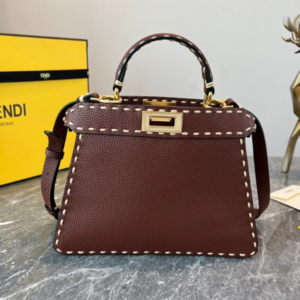 Fendi Signature Peekaboo I See U Small Handbag - Maroon 88875