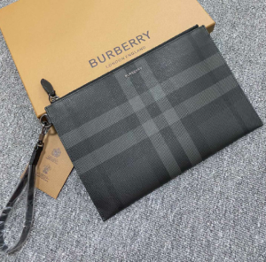 Burberry Charcoal Check Large Zip Pouch - Black 10765