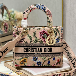 Dior Lady Embroidered Concubine Diana Bag - Apricot Pink Flower 35848