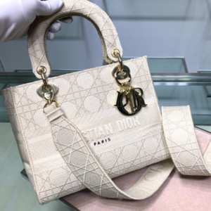 Dior Five-Grid Cannage Pattern D-Lite Handbag - White 68602