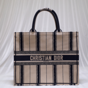Dior Book Tote Black And Beige Embroidered Handbag 16205