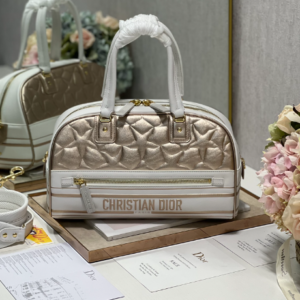Dior Christian Paris Medium Zipper Handbag - White/Golden 48940