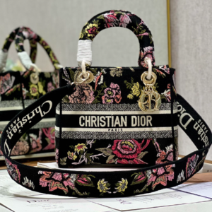 Dior Lady Embroidered Diana Bag - Black Peony Flowerza 67158