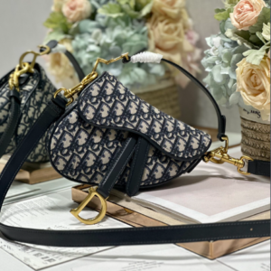 Dior Small Saddle Handbag - Blue Cloth With Leather 52715