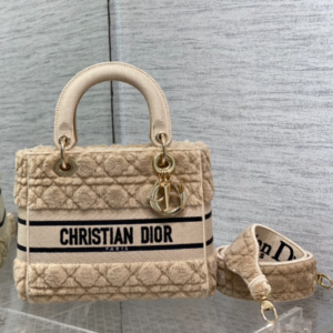 Dior Lady Five Grid Princess Diana Furry Spot Handbag - Brown 97041