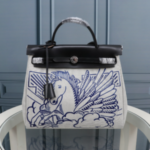 Hermes Blue Horse Inside Seam Cloth Bag - Black 28584