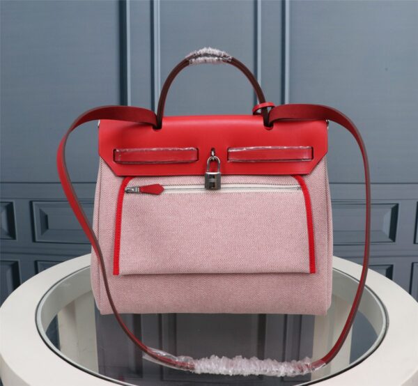 Hermes Horse Inside Seam Cloth Bag - Red 14770 - Image 5
