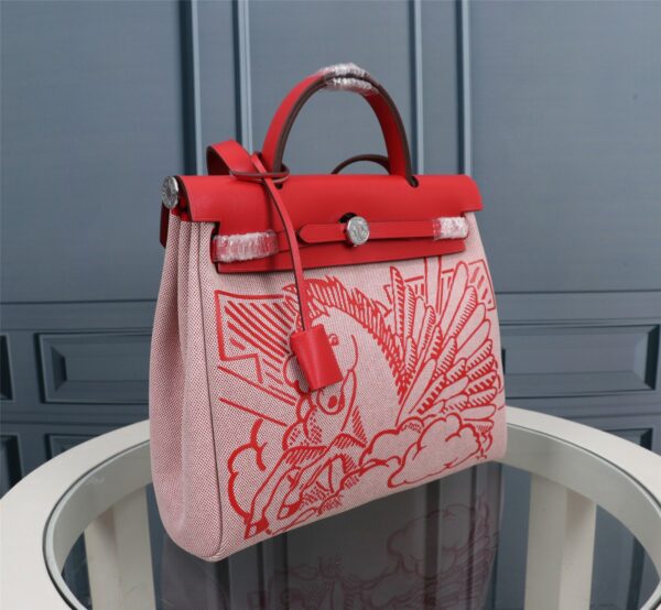 Hermes Horse Inside Seam Cloth Bag - Red 14770 - Image 4