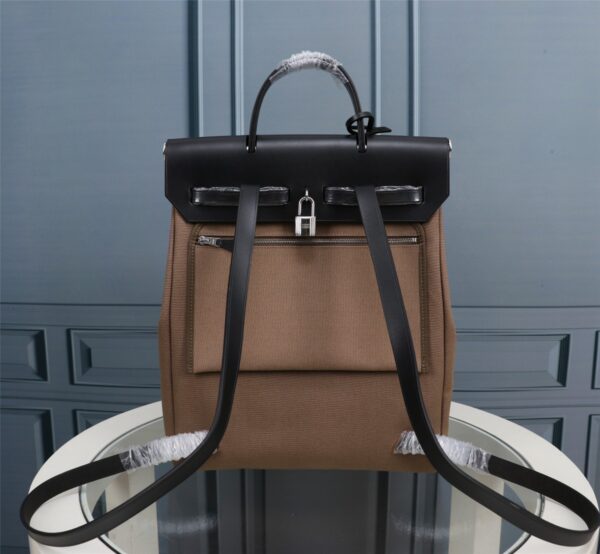 Hermes Herbag Rucksack Handbag - Elephant Grey/Black 24983 - Image 4
