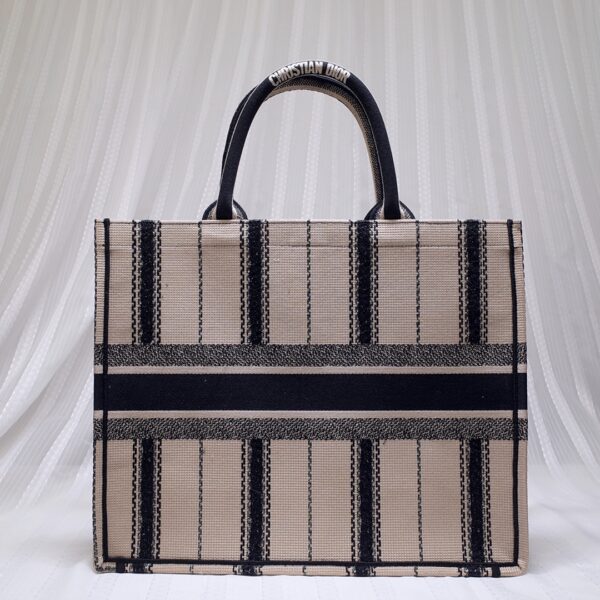 Dior Book Tote Black And Beige Embroidered Handbag 16205 - Image 5