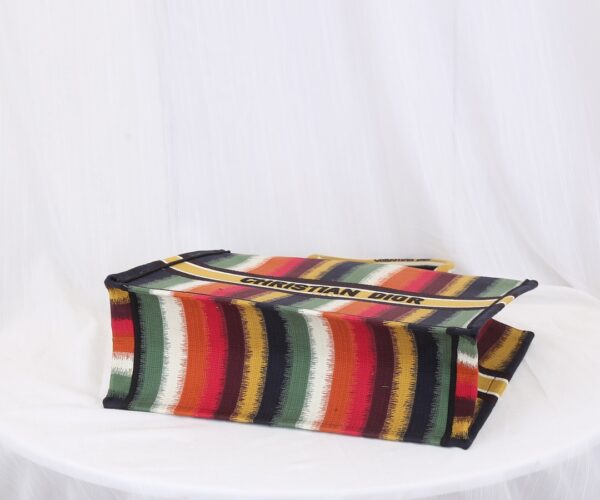 Dior Christian Book Tote Multicolor D Stripes Embroidery Bag 66448 - Image 3