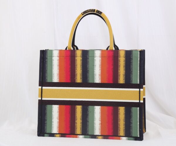 Dior Christian Book Tote Multicolor D Stripes Embroidery Bag 66448 - Image 5