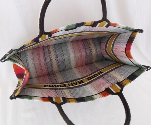 Dior Christian Book Tote Multicolor D Stripes Embroidery Bag 66448 - Image 4