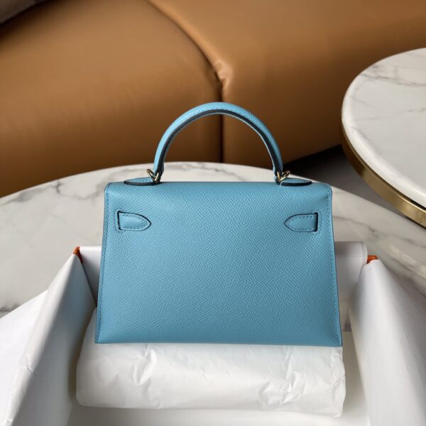 Hermes Mini Kelly Second Generation Handbag - Blue 44084 - Image 5