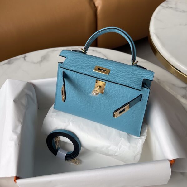 Hermes Mini Kelly Second Generation Handbag - Blue 44084 - Image 2