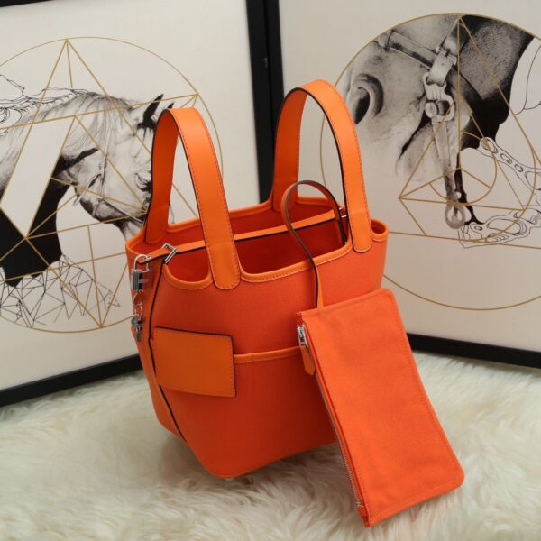Hermes Cargo Picotin Canvas Handbag - Orange 41880 - Image 5