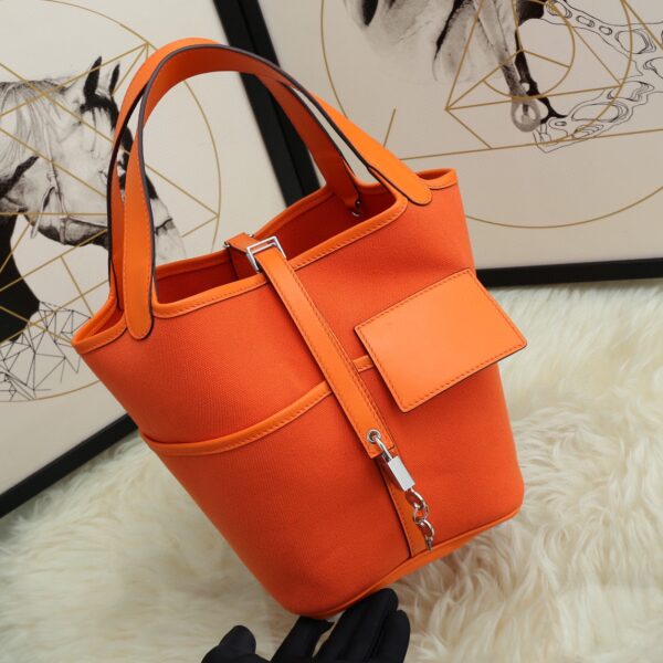 Hermes Cargo Picotin Canvas Handbag - Orange 41880 - Image 2
