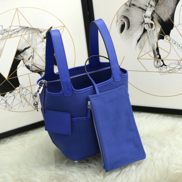 Hermes Cargo Picotin Canvas Handbag - Blue 53660 - Image 4