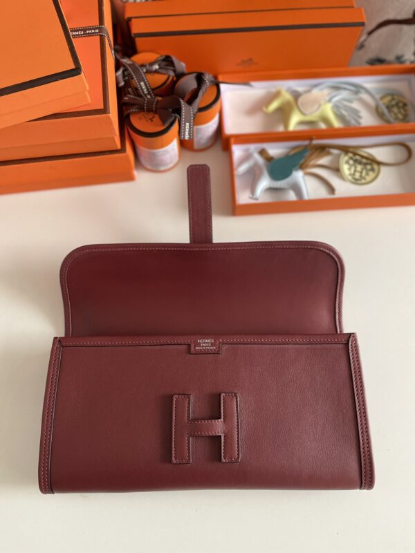 Hermes Jige Elan Sheepskin Lining Bag - Vine Red 28218 - Image 3