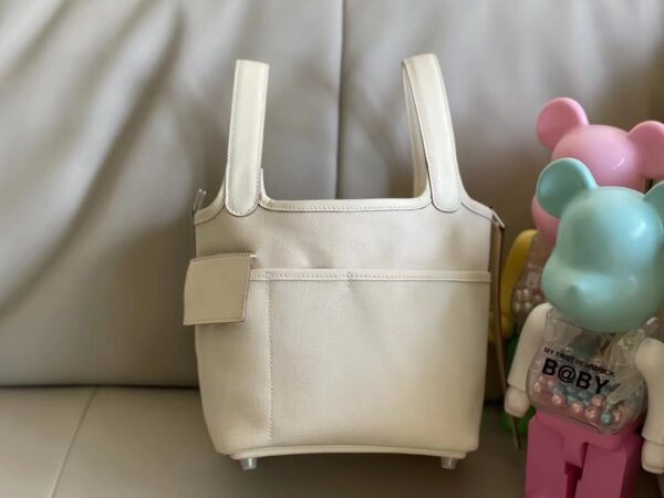 Hermes Cargo Picotin Canvas Handbag - White 89013 - Image 4