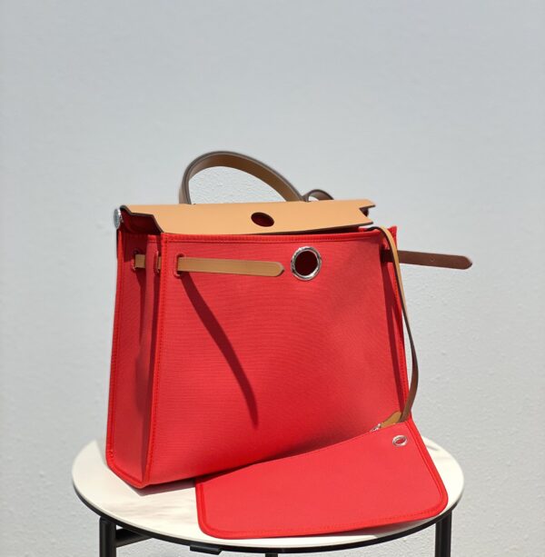 Hermes Cloth Herbag Handbag - Red 64836 - Image 3