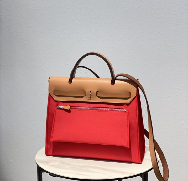 Hermes Cloth Herbag Handbag - Red 64836 - Image 5