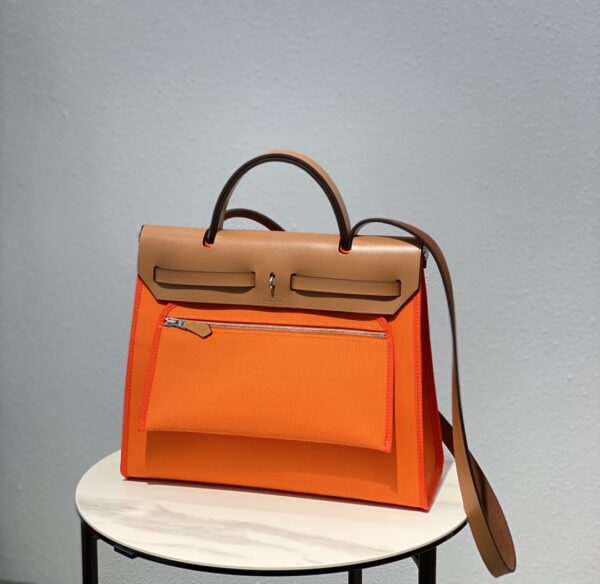 Hermes Cloth Herbag Handbag - Bright Orange 69167 - Image 2