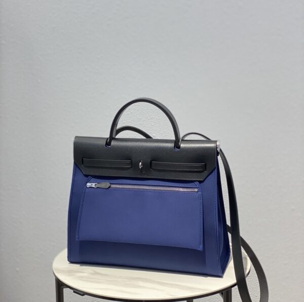 Hermes Cloth Herbag Handbag - Royal Blue 75123 - Image 5