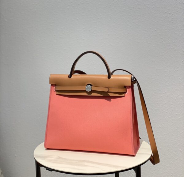 Hermes Cloth Herbag Handbag - Peach 98817 - Image 6