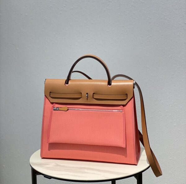Hermes Cloth Herbag Handbag - Peach 98817 - Image 3