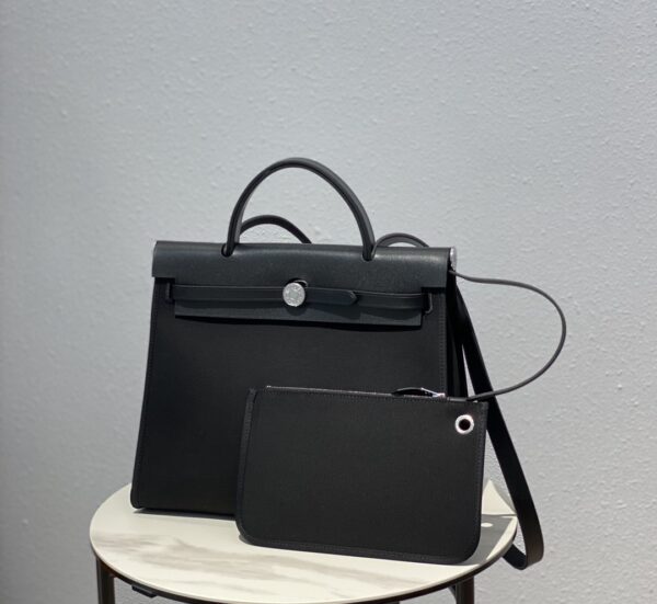 Hermes Cloth Herbag Handbag - Black 52092 - Image 3