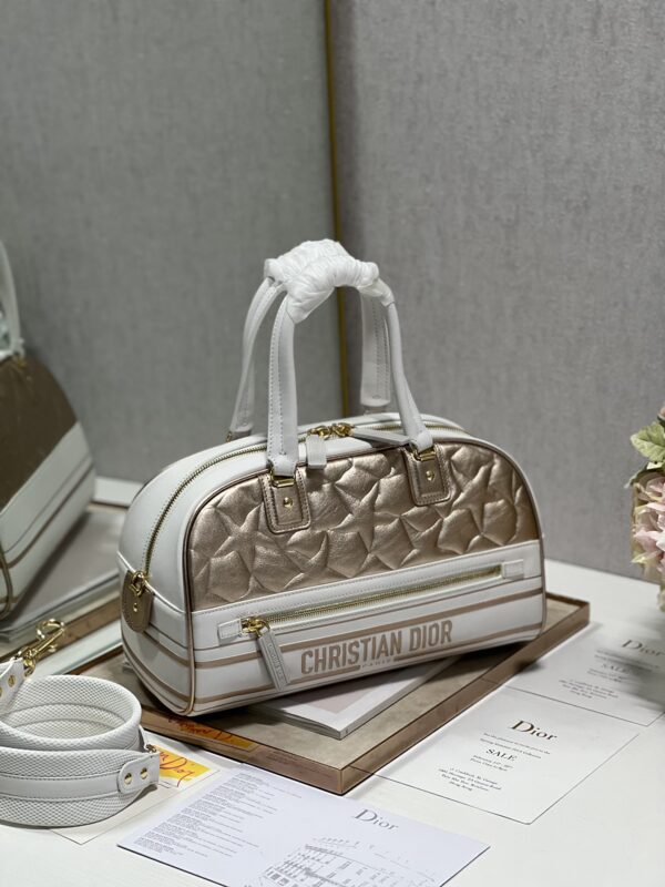 Dior Christian Paris Medium Zipper Handbag - White/Golden 48940 - Image 4
