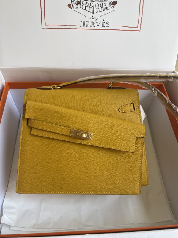 Hermes Kelly Pochette Handbag - Amber Yellow 42781 - Image 5