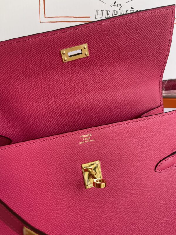 Hermes Kelly Pochette Handbag - Rose Red 85200 - Image 4