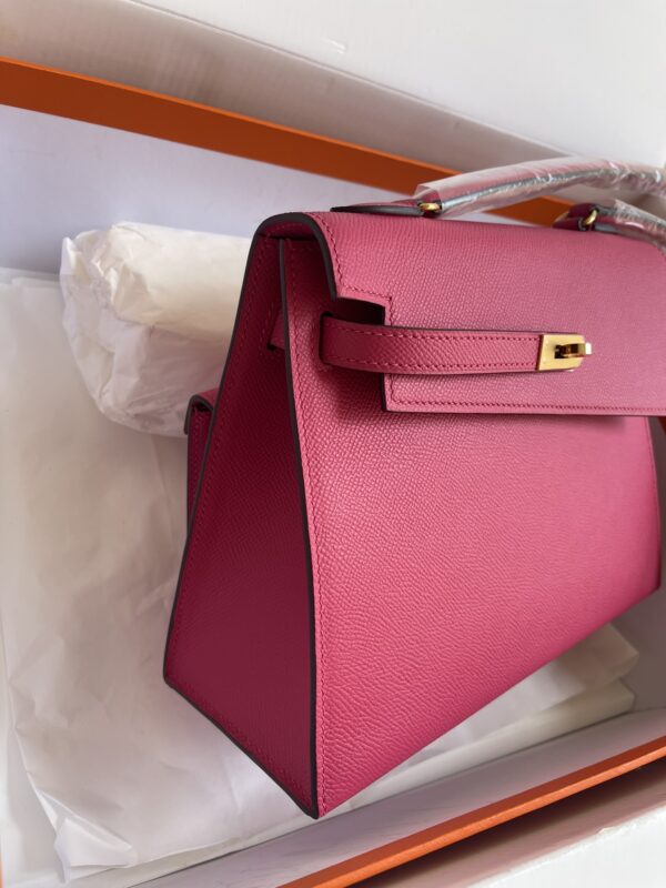 Hermes Kelly Pochette Handbag - Rose Red 85200 - Image 5