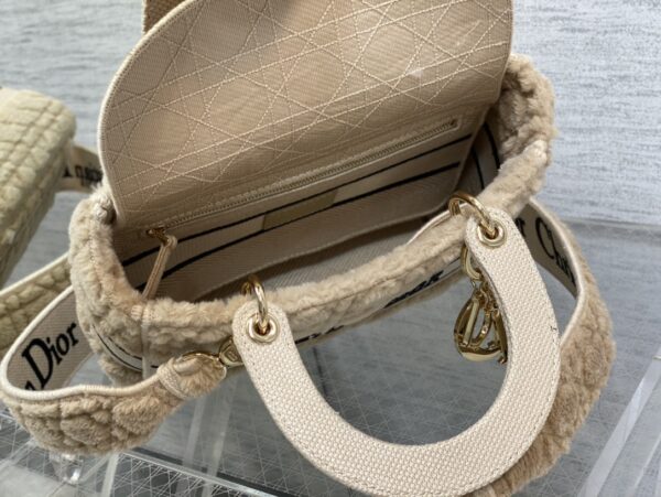 Dior Lady Five Grid Princess Diana Furry Spot Handbag - Brown 97041 - Image 2