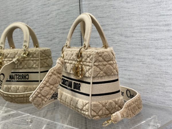 Dior Lady Five Grid Princess Diana Furry Spot Handbag - Brown 97041 - Image 4