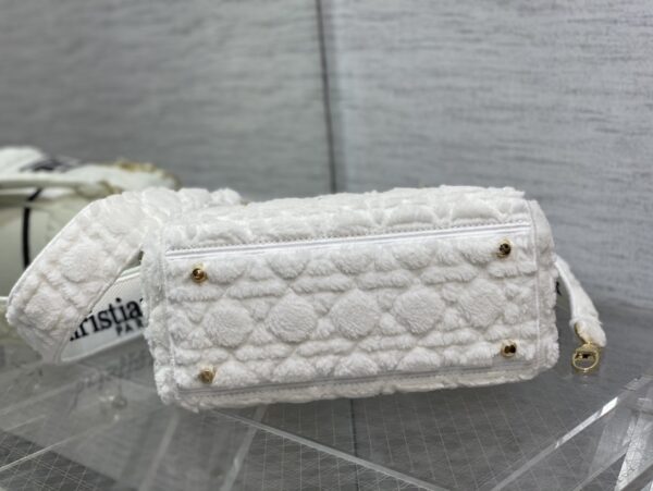 Dior Lady Five Grid Princess Diana Furry Spot Handbag - White 64623 - Image 3