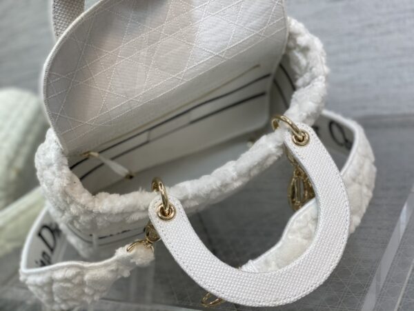 Dior Lady Five Grid Princess Diana Furry Spot Handbag - White 64623 - Image 2