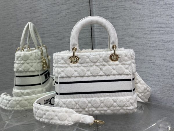 Dior Lady Five Grid Princess Diana Furry Spot Handbag - White 64623 - Image 5