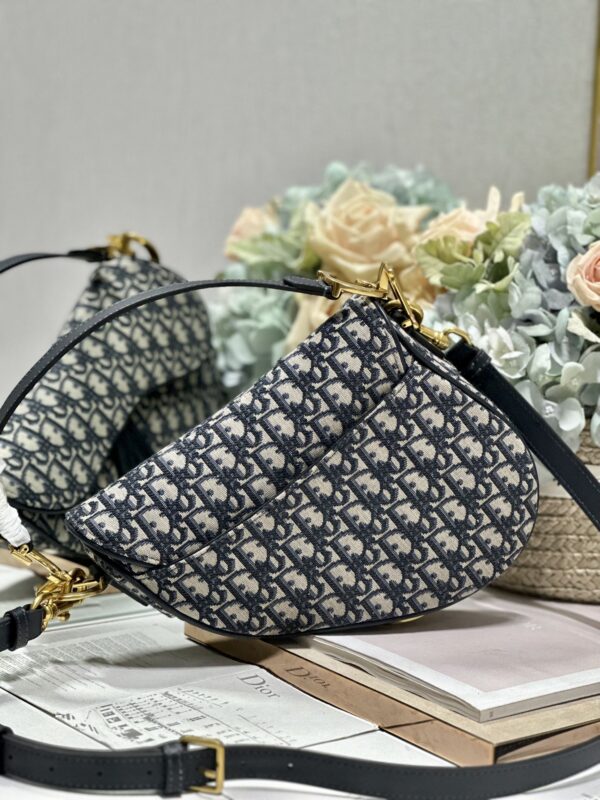 Dior Small Saddle Handbag - Blue Cloth With Leather 52715 - Image 3