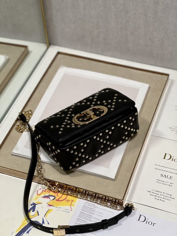 Dior Small Caro Handbag - Pentagram Black Gold Buckle 31266 - Image 4