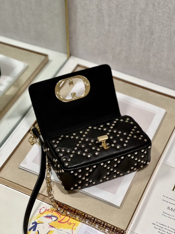 Dior Small Caro Handbag - Pentagram Black Gold Buckle 31266 - Image 3