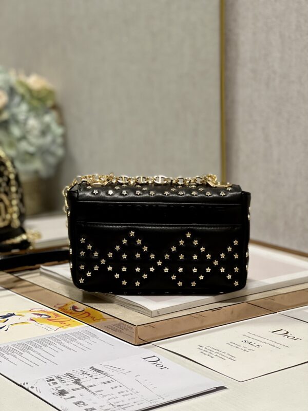 Dior Small Caro Handbag - Pentagram Black Gold Buckle 31266 - Image 5