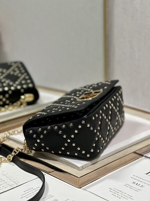Dior Medium Caro Handbag - Pentagonal Star Black Gold Buckle 91884 - Image 3