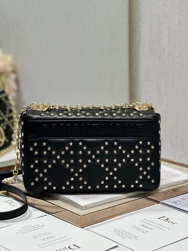 Dior Medium Caro Handbag - Pentagonal Star Black Gold Buckle 91884 - Image 4