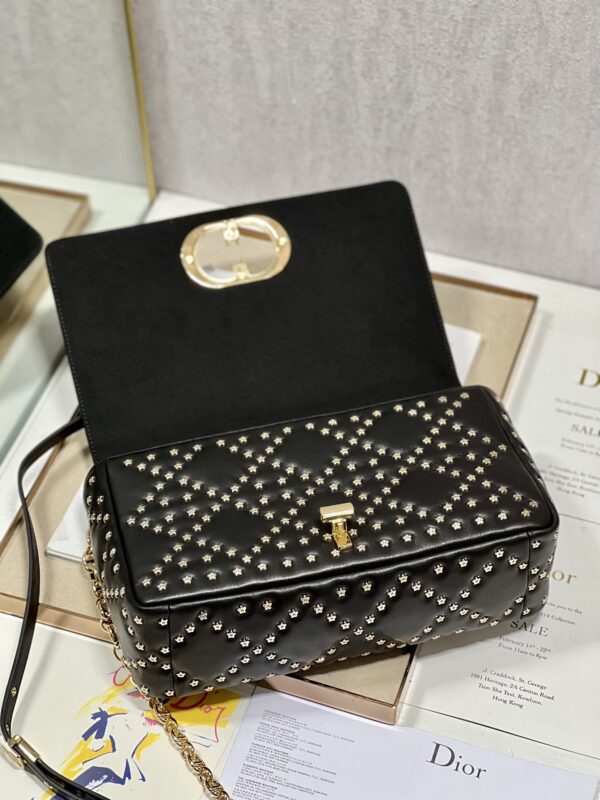 Dior Large Caro Handbag - Pentagram Black Gold Buckle 63150 - Image 3