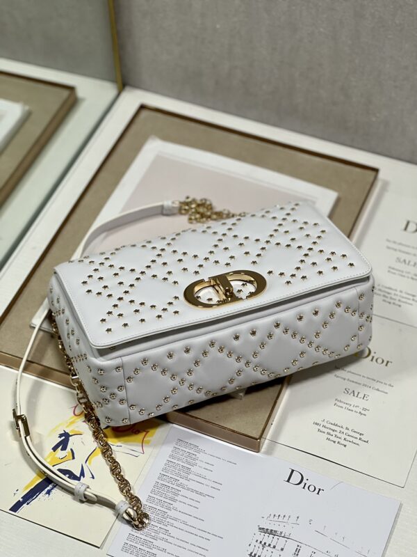 Dior Large Caro Handbag - Pentagram White Gold Buckle 88198 - Image 3